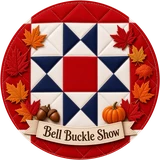 Bell Buckle Show logo: the Bell Buckle quilt star with fall leaves